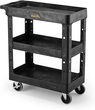 ELAFROS 3-Shelf Heavy Duty Plastic Rolling Utility Cart, 34 x 17 x 38.5 in
