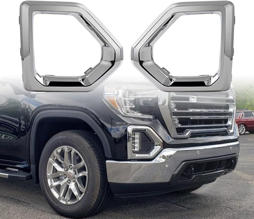 Astra Depot Chrome Trim Cover Surround Fog Lamp Light Bezel Compatible for 2019-2022 GMC Sierra 1500 Denali SLT AT4 GM1039259 84528059 GM1038259 84528058