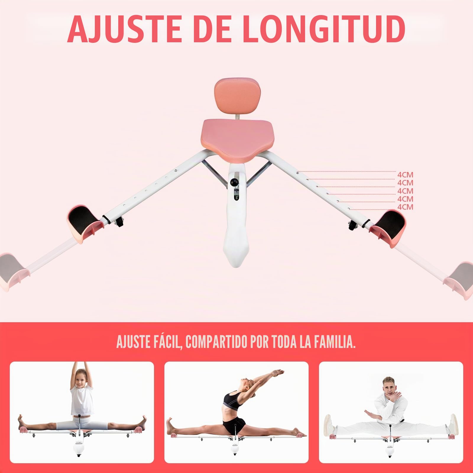 Máquina de Estiramiento, Barra Separadora de Piernas, Maquina Estirar Piernas, 128-168 cm Ajustable, 0-180° Estiramiento Extensión Equipo para Fitness, Danza, Yoga