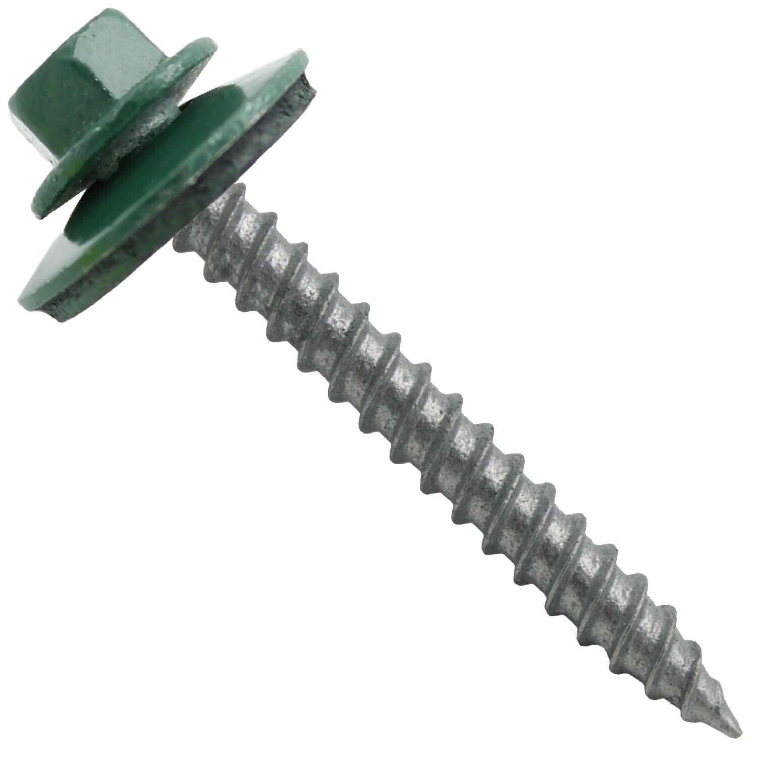 Metal Roofing Screws: (250)12 x 2 Ivy Green Hex ReGrip Sheet Metal Roof Screw. Sharp Point Metal to Wood siding Screws. 5/8 EPDM Washer.