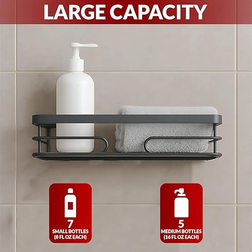 Miniatura 8 de Organizador de ducha esquinero  Organizador de baño de acero inoxidable resistente al óxido con ganchos  Estante montado en la pared sin taladrar