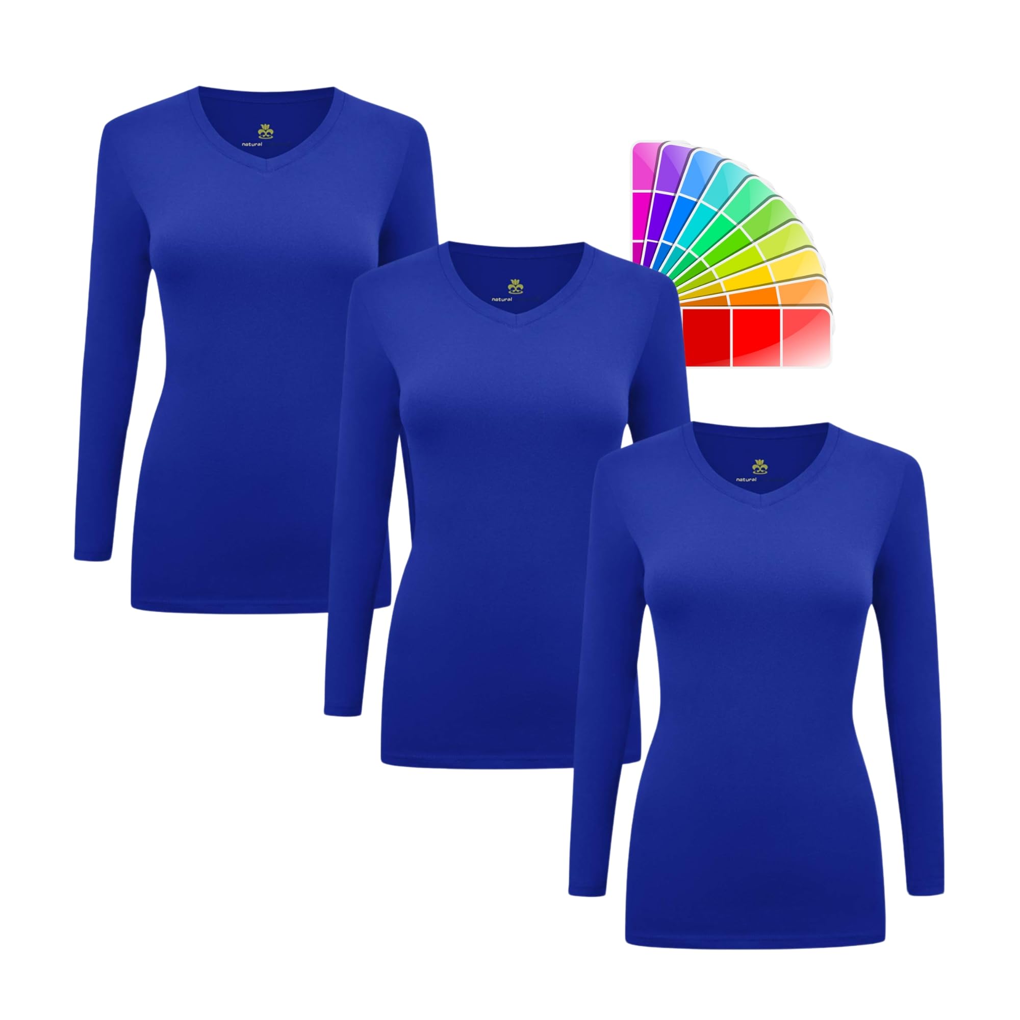 ACTIVE UNIFORMS Women's Under Scrub Tee Crew Neck Long Sleeve T-Shirt 3 - Pack (True Royal Blue, Small)