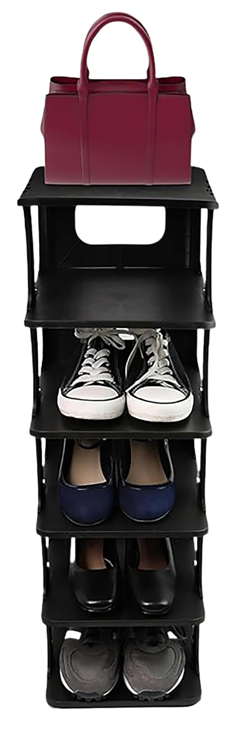 PRADICHI 5-Tier Narrow Shoe Rack, Vertical Shoe Storage Organizer Shelf, Space Saving Shoes Holder Stand for Entryway, Hallway, Bedroom & Closet (Black)
