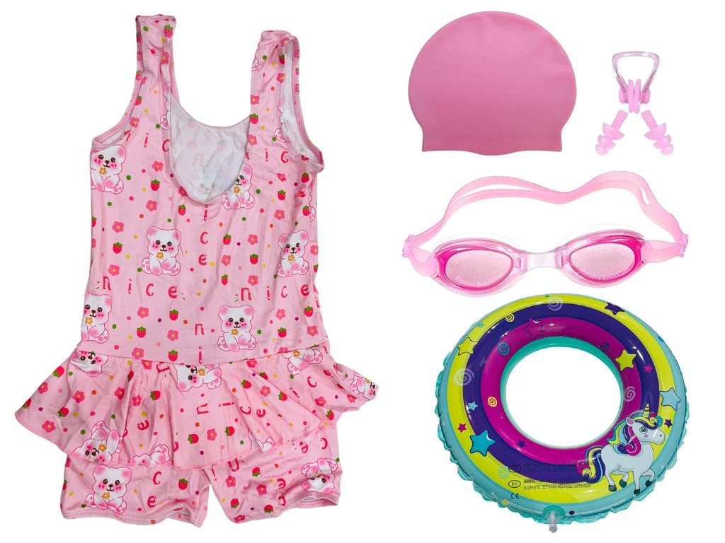 | Swimming Kit for Girls (Age 6-8 Years) with 1 Swimming Sleeveless Frock with 1 Anti Fog Swimming Goggles, Swimming Cap, 1 Nose Clip, 2 Ear Plugs, 1 Swimming Ring (Tube) for Girls | SC74-image-46