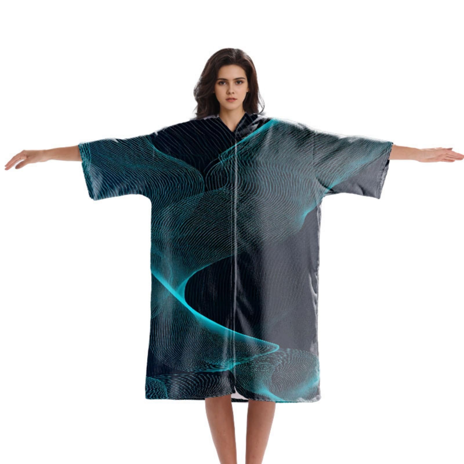 Treer Hooded Towel Poncho Adult, Changing Robe Towel Women Mens Beach Poncho with Hood and Zip Changing Robe Beach Quick Dry Microfibre for Swimming Surfing (Visual,75 * 110cm)
