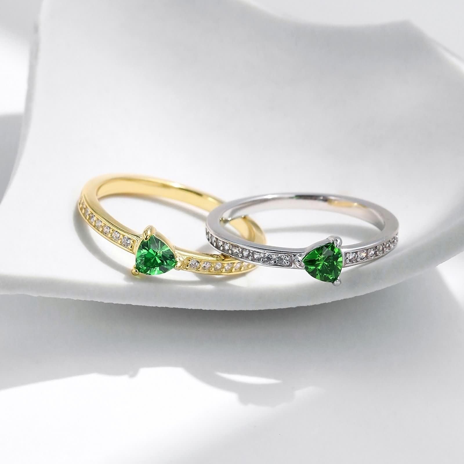 Anillos Boda Mujer Oro Blanco 9K/14K/18K, 4x4mm Triángulo con Peridoto Creado, Anillos Eternidad Plata Mujer
