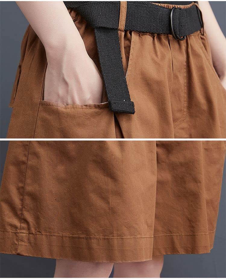 Short Femmes Lâches Hautes Shorts De Jambe Large Décontractées Cinq Points De Grande Taille De Cargaison avec Ceinture