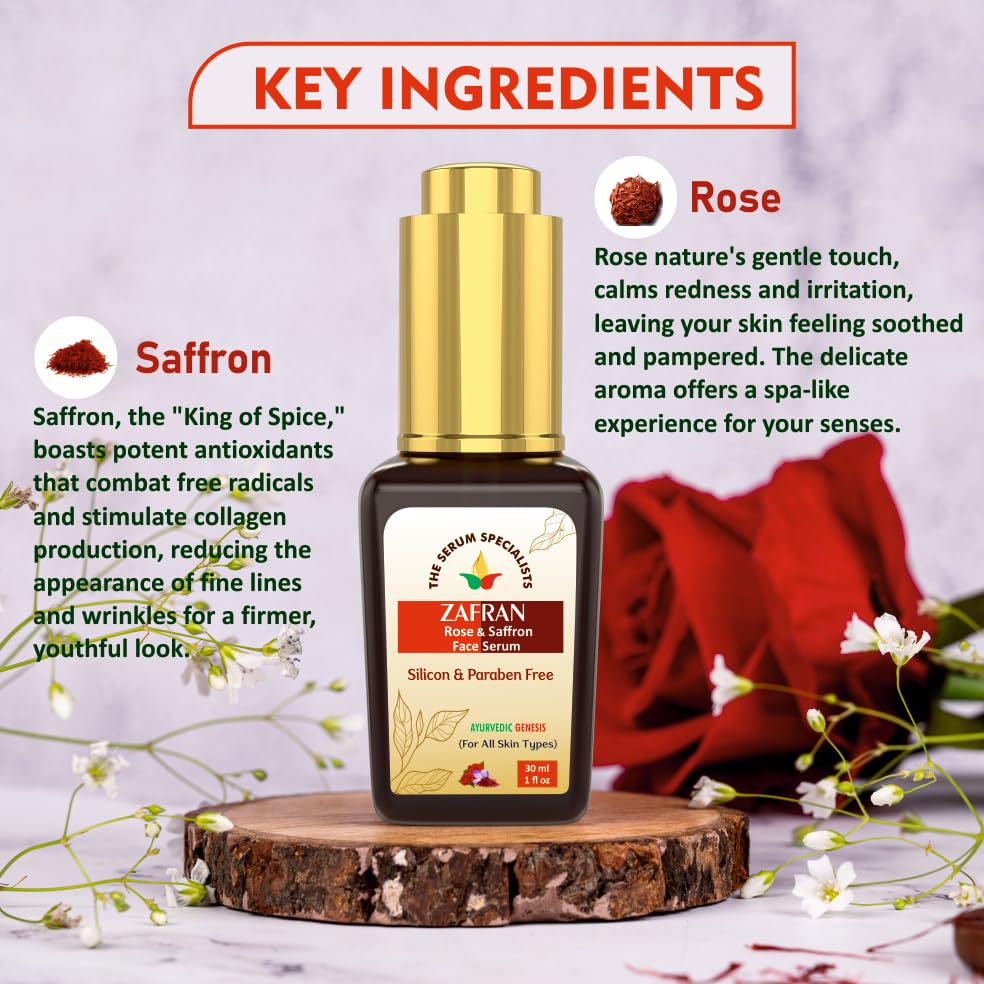 Image of Zafran Face Serum - Brightening & Complexion Enhancing | Secret of Beauty | All Skin Types | Premium Formulation | 100% Pure from Himalayas - 30ml