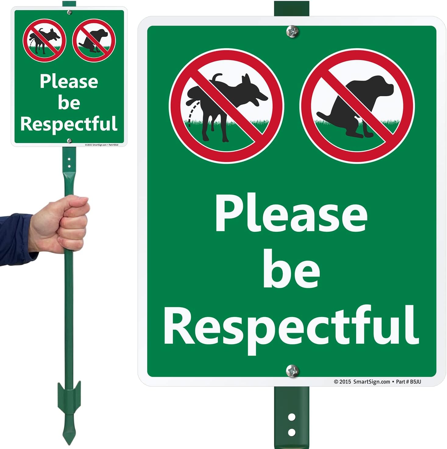 SmartSign 12 x 10 inch “Please Be Respectful” LawnBoss Yard Sign with 3 foot Stake, 40 mil Laminated Rustproof Aluminum, Multicolor, Set of 1, Made in USA