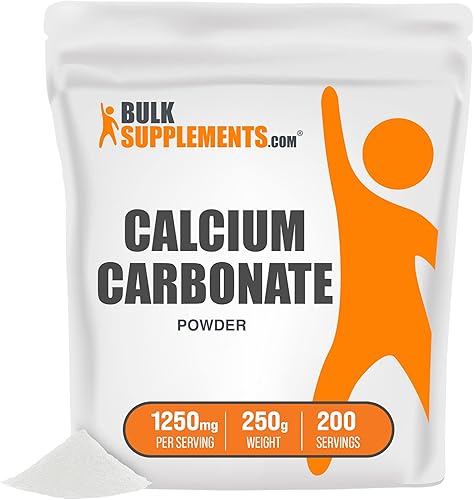 BulkSupplements. com Polvo de carbonato de calcio - Suplementos de calcio para la salud ósea - Sin sabor - 1250 mg (500 mg de calcio) por porción,