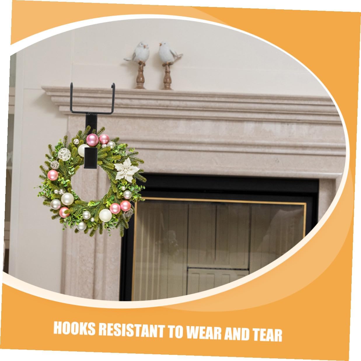 Cabilock 4pcs Black Cast Iron Wreath Hangers Over The Door Hooks for Front Door Garland and Christmas Decorations Sturdy Double Hook Set