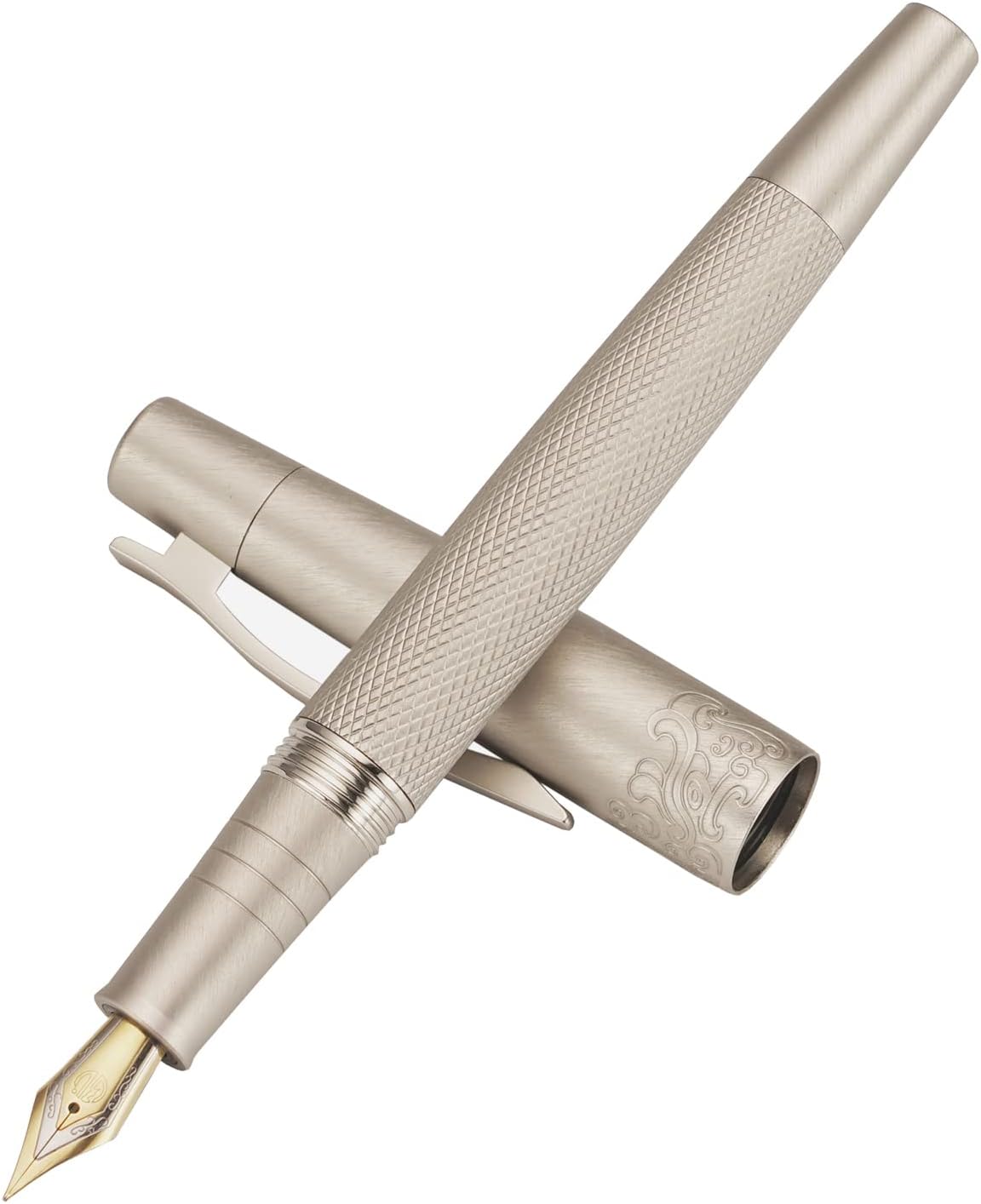 Hongdian 6013 Matte Silver Metal Fountain Pen Beautiful Tree Texture Iridium Extra Fine 0.4mm with Box Writing Ink Pen Set