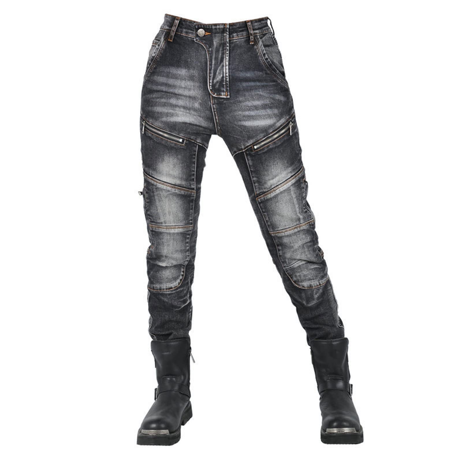 Spodnie motocyklowe, jeansowe, rozciągliwe, damskie, tekstylne, odporne na zużycie, Kevlar z ulepszonymi ochraniaczami, czarny, XS