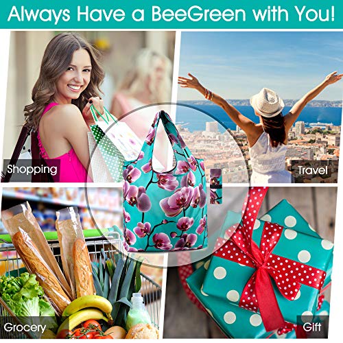 Image of BeeGreen Rolled Up Grocery Bags Reusable Shopping Bags Foldable for Groceries