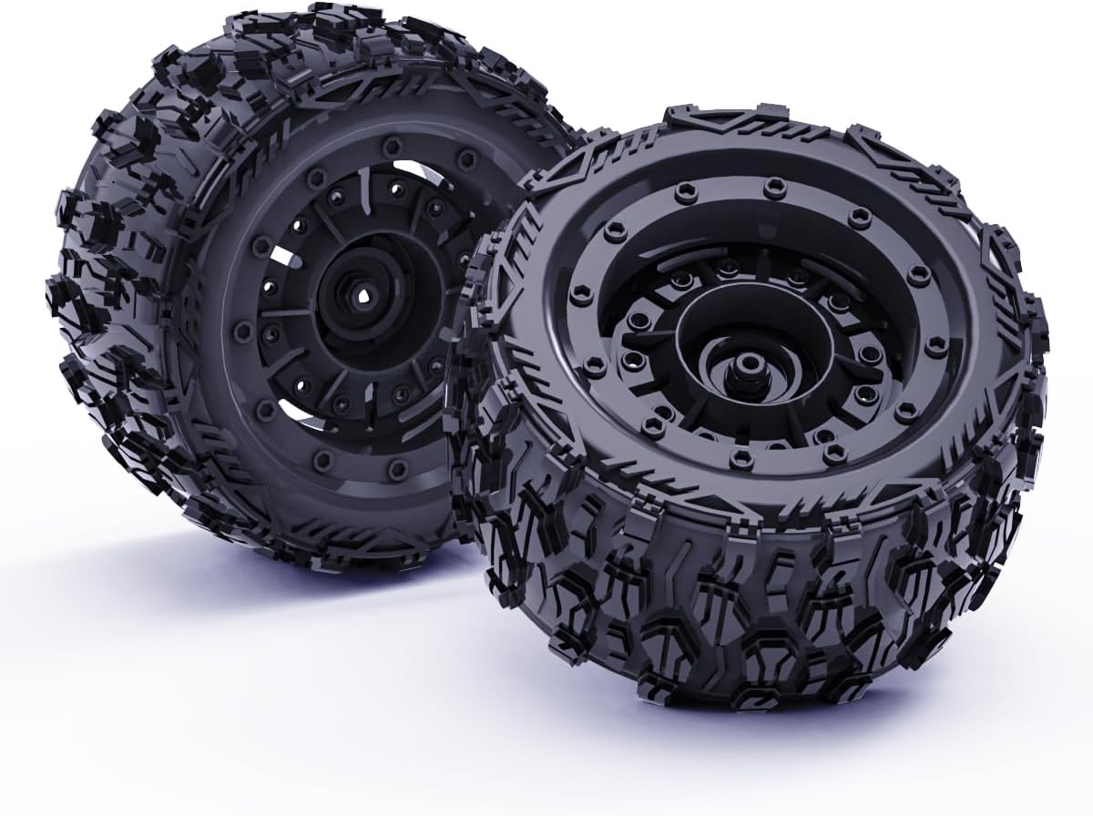 12mm Hex Hub RC Wheels and Tires, 1/16 RC Tires RC Truck Wheel Rims & Rubber Tires for 1/16 Off-Road RC Ca,Spare Parts RC Vehicle Wheels