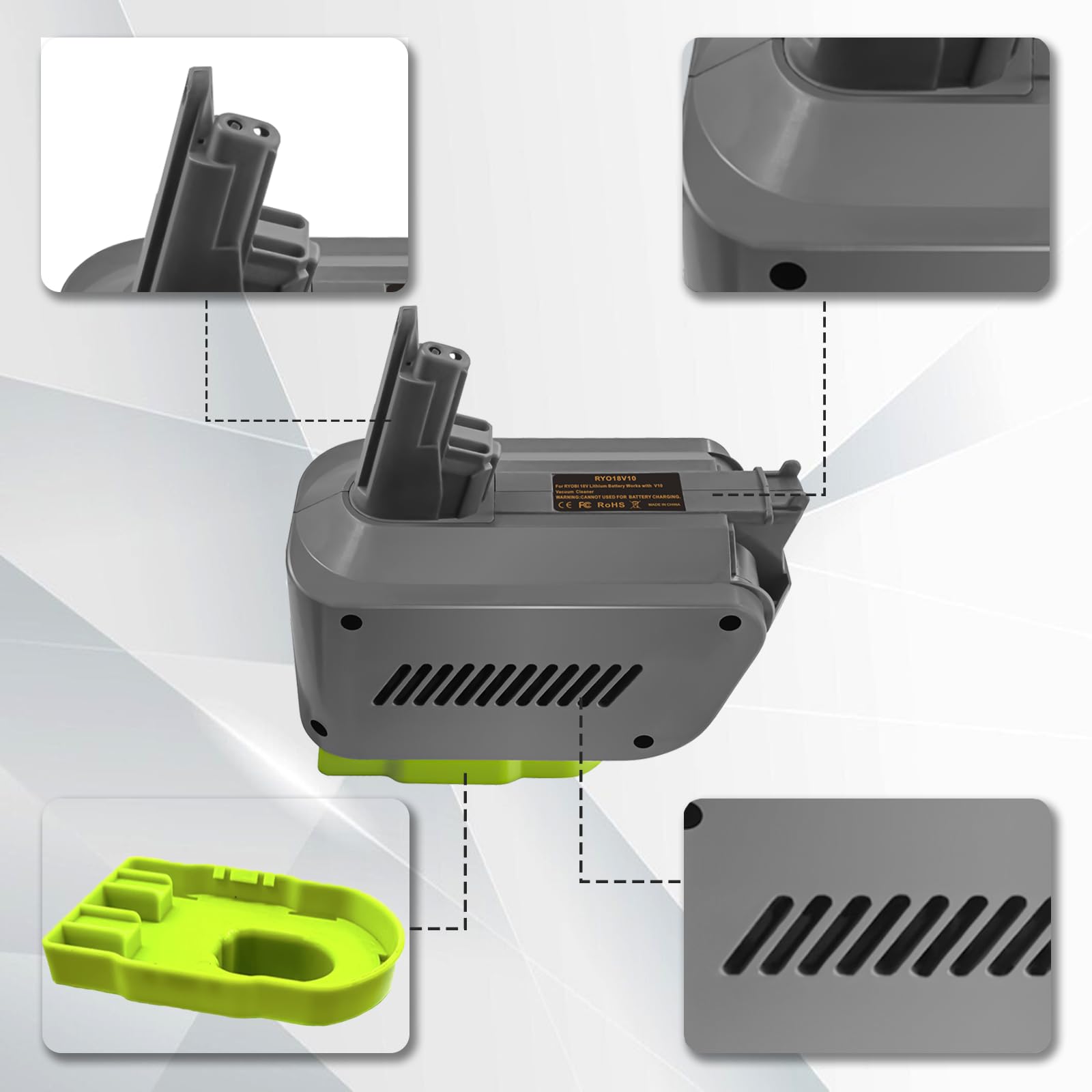 TPDL Adaptateur V10 pour Batterie Ryobi 18 V, convertit en aspirateur à Main Dyson V10 SV12 Battery Animal Absolute