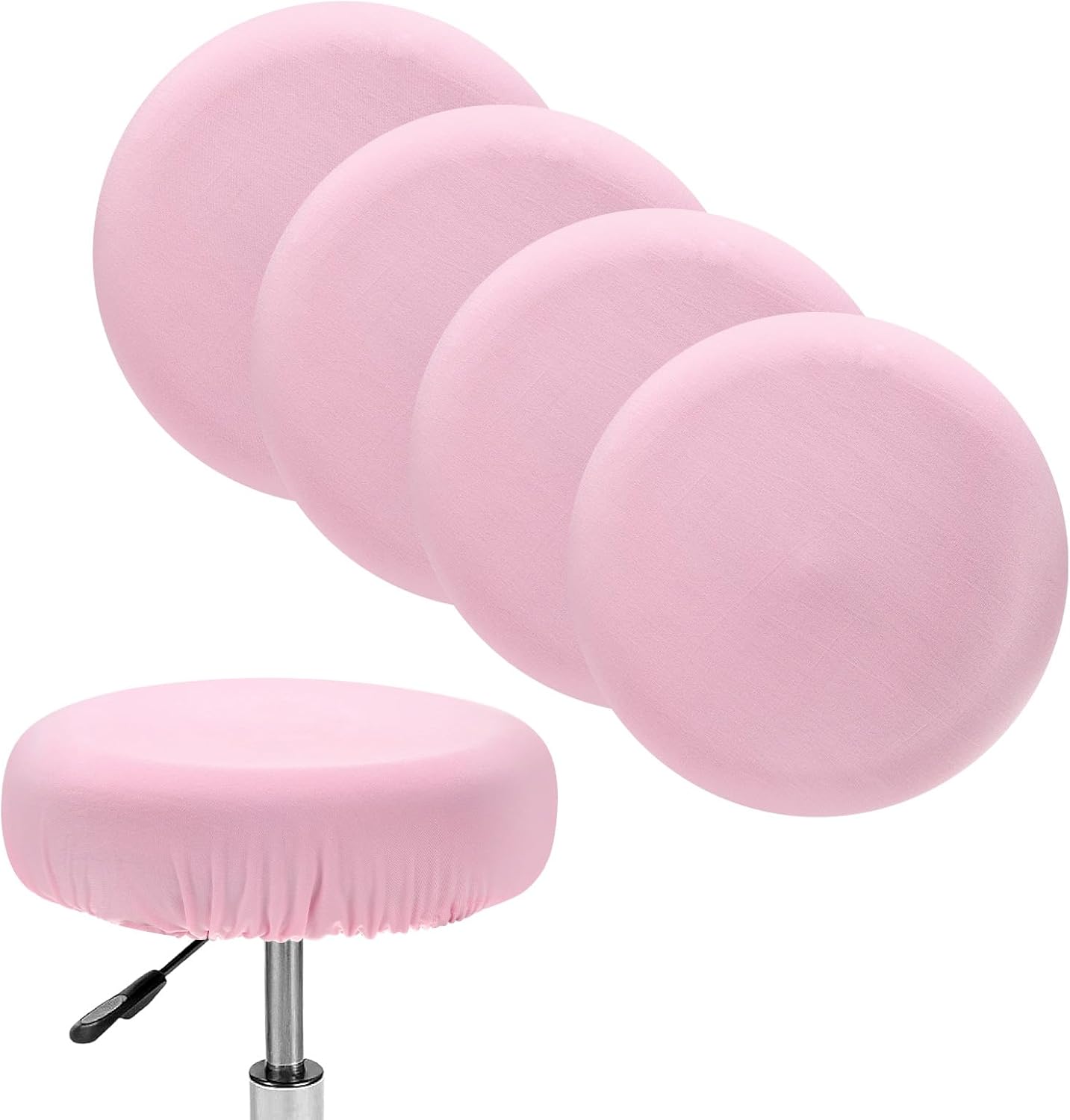 M METERXITY 4-Pack Bar Stool Covers Round, for 12-15 Inch Spandex High Stretchy Fabric Seat Covers with Elastic Bands for Bar Stool/Round Cushion [Pink]