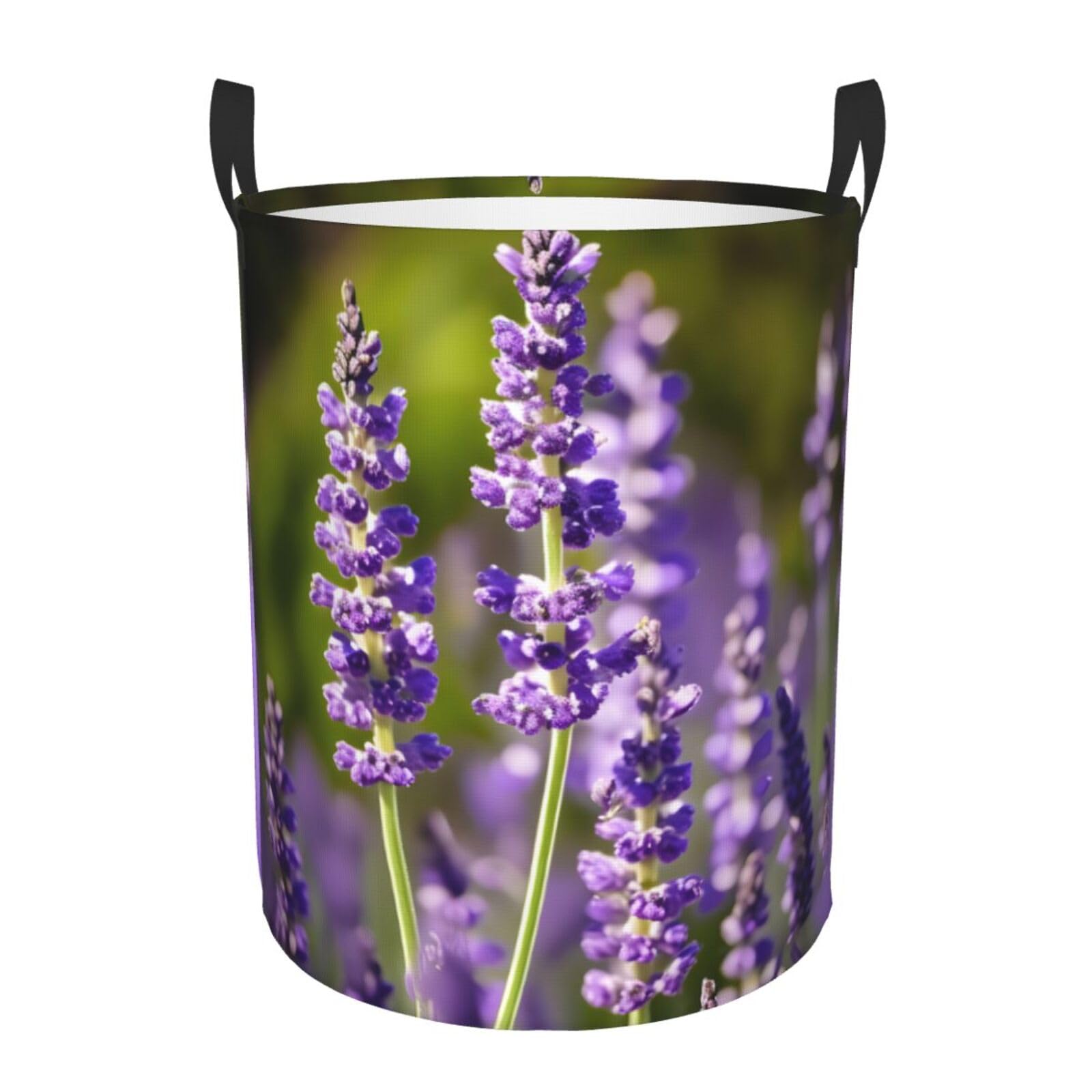 M Collapsible Laundry Hamper Round Lavender Flower s Print Storage