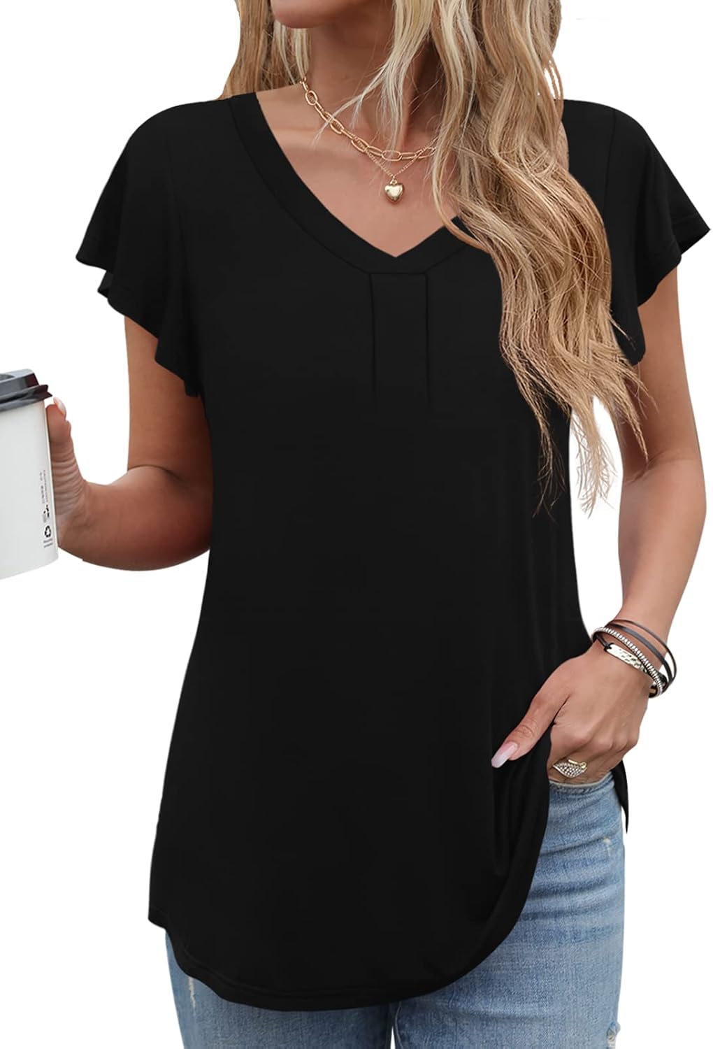 Women 2025 Summer Tops Short Sleeve T Shirts Casual V Neck Blouses Cute Loose Fit Tunic - Image 3