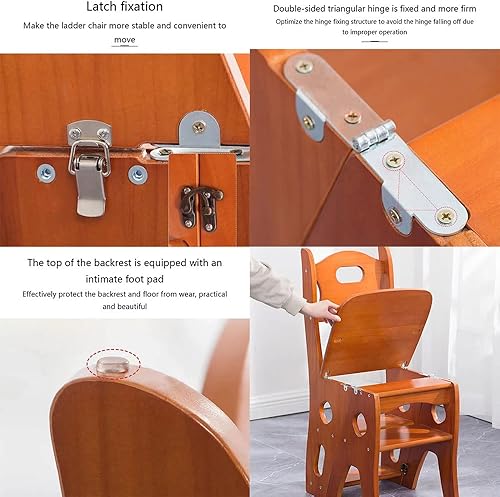 Miniatura 7 de Silla plegable de madera para biblioteca, taburete portátil multifunción de 4 pisos, estante de exhibición para interiores y exteriores (nogal)