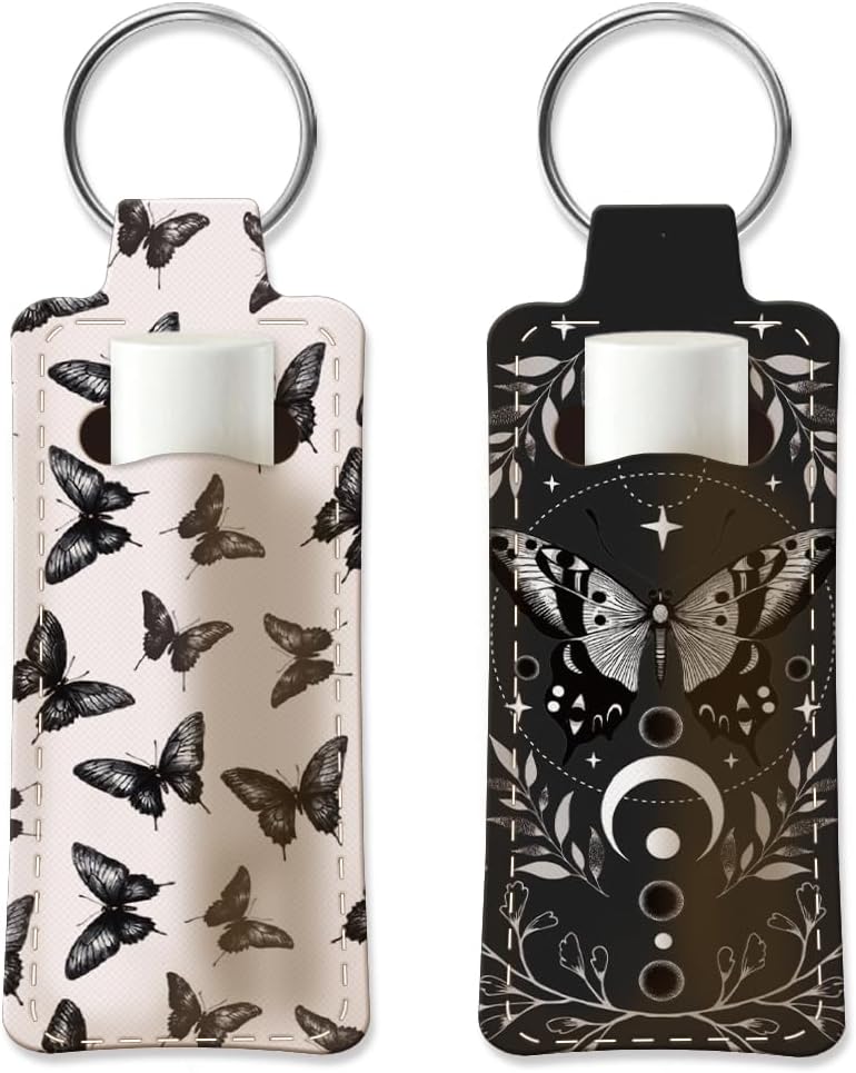 OLYCRAFT 2pcs Lipstick Holder Keychain Lip Balm Holders Elastic Diving Fabric Lipstick Keychain Key Ring Holder for Chapstick