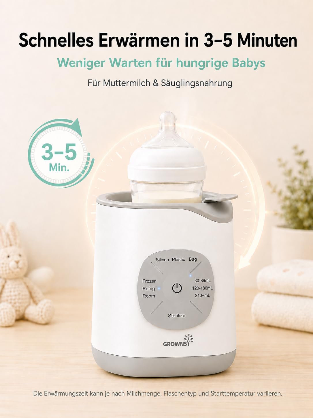 GROWNSY Intelligenter Baby Babykostwärmer, Flaschenwärmer mit Temperaturkontrolle, schneller Milchwärmer, sanftes Auftauen, Babynahrung erwärmen und Sterilisieren Babyflaschenwärmer