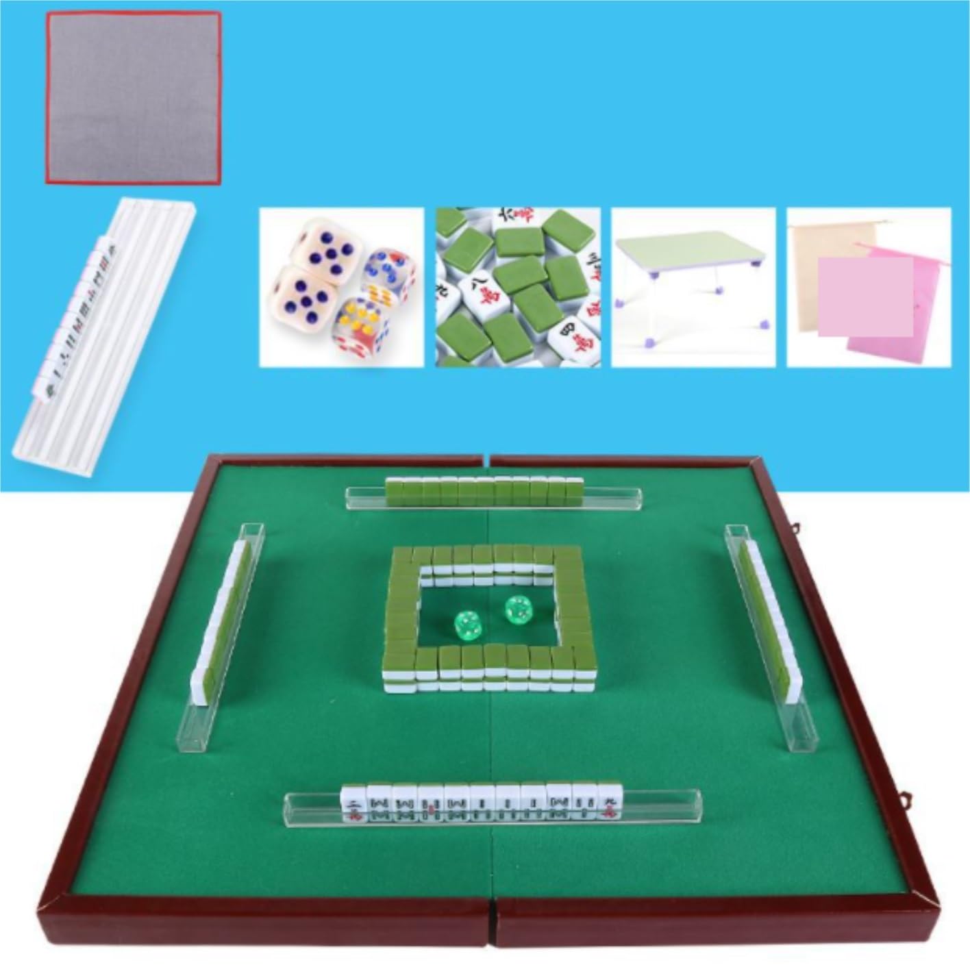 Chinesisches Mahjong Mahjong-Set, Mahjong-Set, Partyspiel, Traditionelles Spiel Mit Klapptisch, Aufbewahrungstasche, 144 Spielsteine Für Familie Reise Spiel(B)