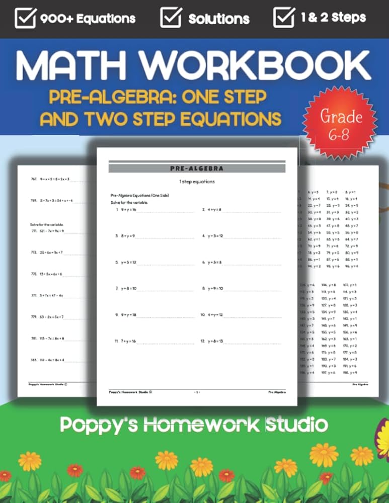 Pre Algebra Workbook Grade 6 7 And 8 (One And Two Step Equations) For Ages 11- pre-algebra-workbook-grade-6-7-and-8-one-and-two-step-equations-for-ages-11