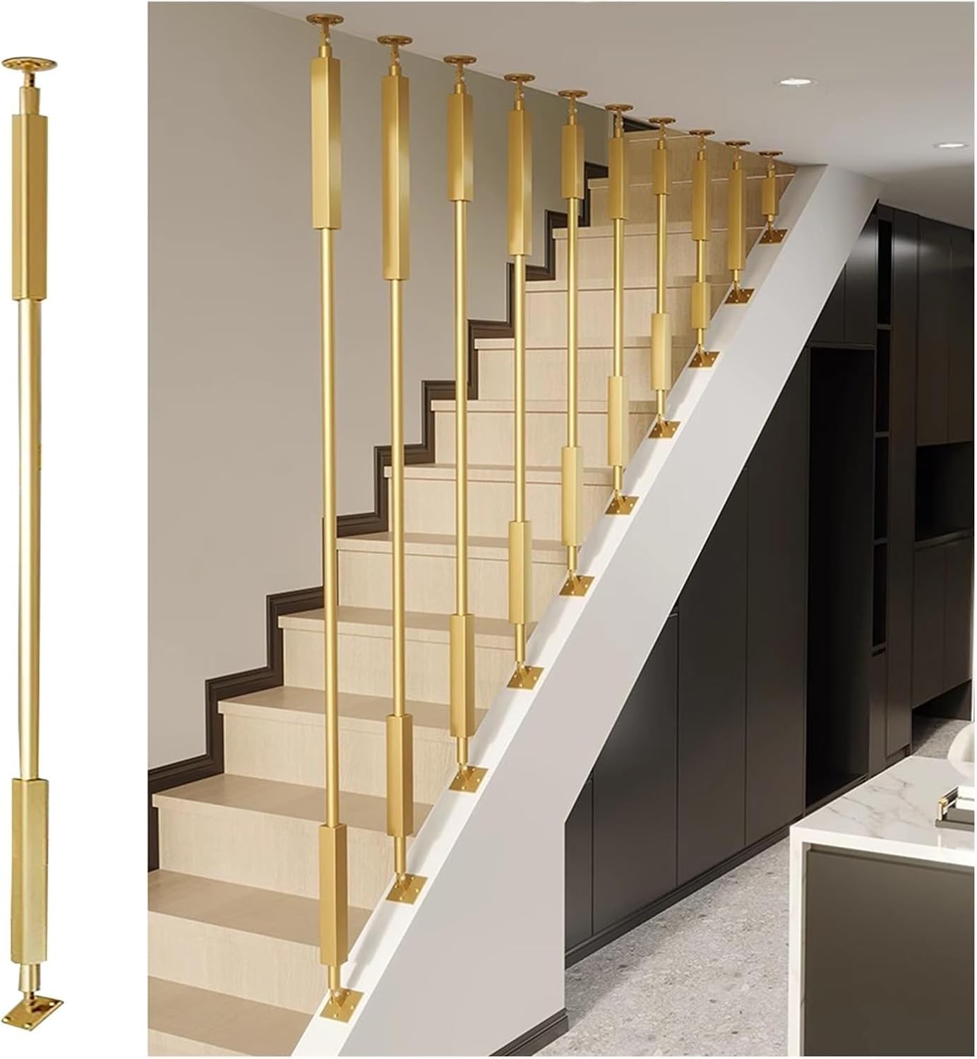 Balaustres de metal dorados de 120 cm para escaleras exclusivas de villas