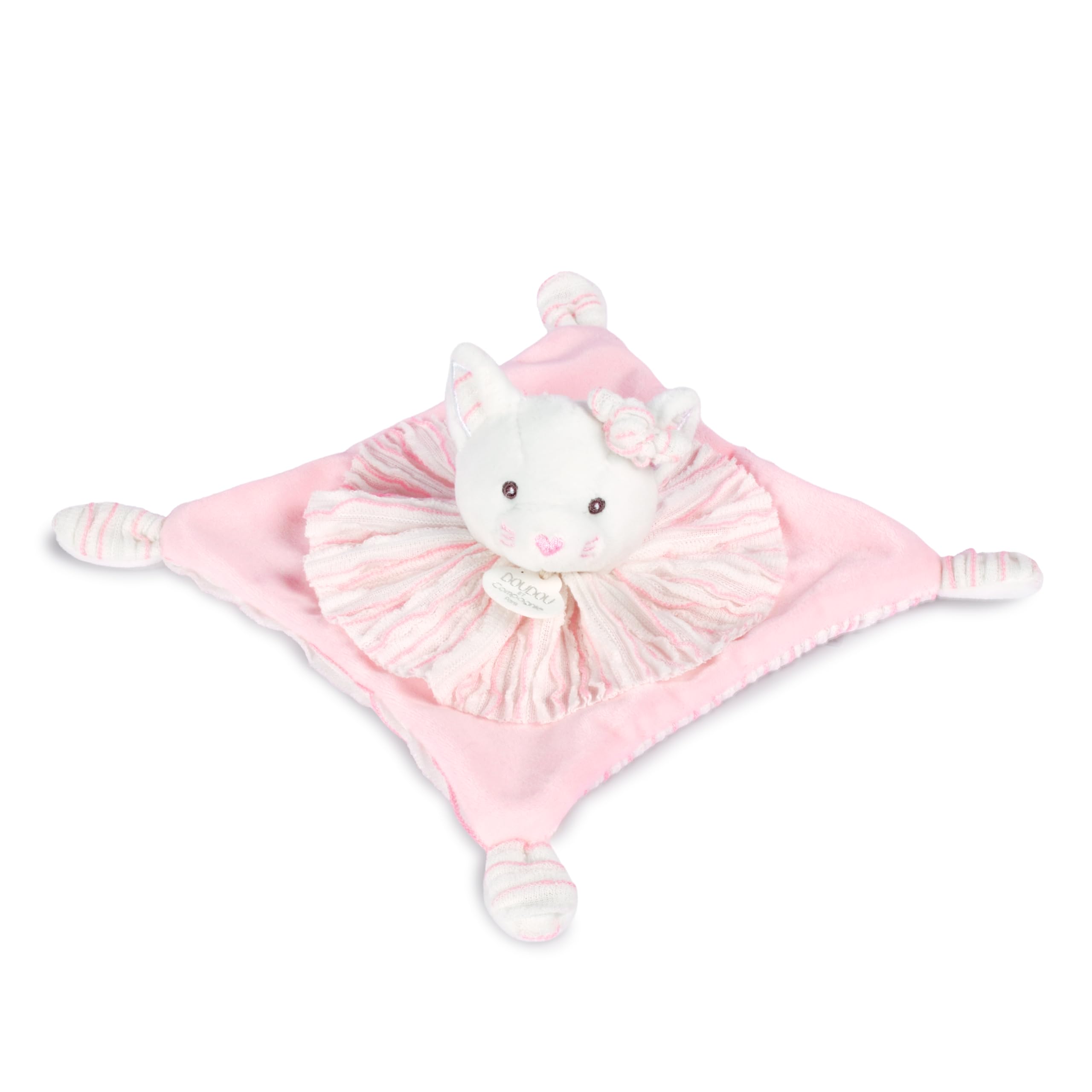 Doudou et Compagnie - Doudou Bébé Plat Chat Les Chouchoux - 20 cm - Petite Peluche Ultra Douce et Légère - Compagnon Sommeil - Idée Cadeau Naissance Bébé Mixte Premier Doudou Blanc - DC4678