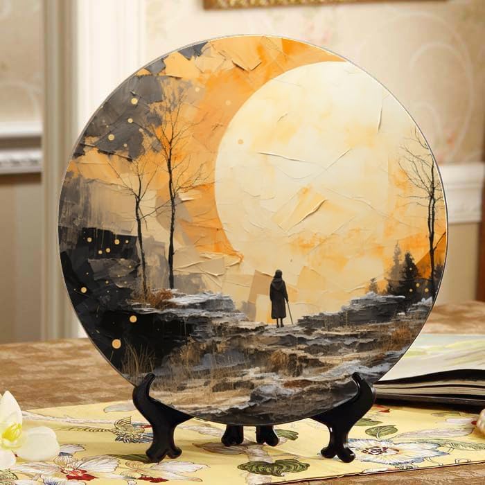 Surfing 10-inch Ceramic Plate for Wall Display or Tabletop, with Stand & Hook DP-64477095