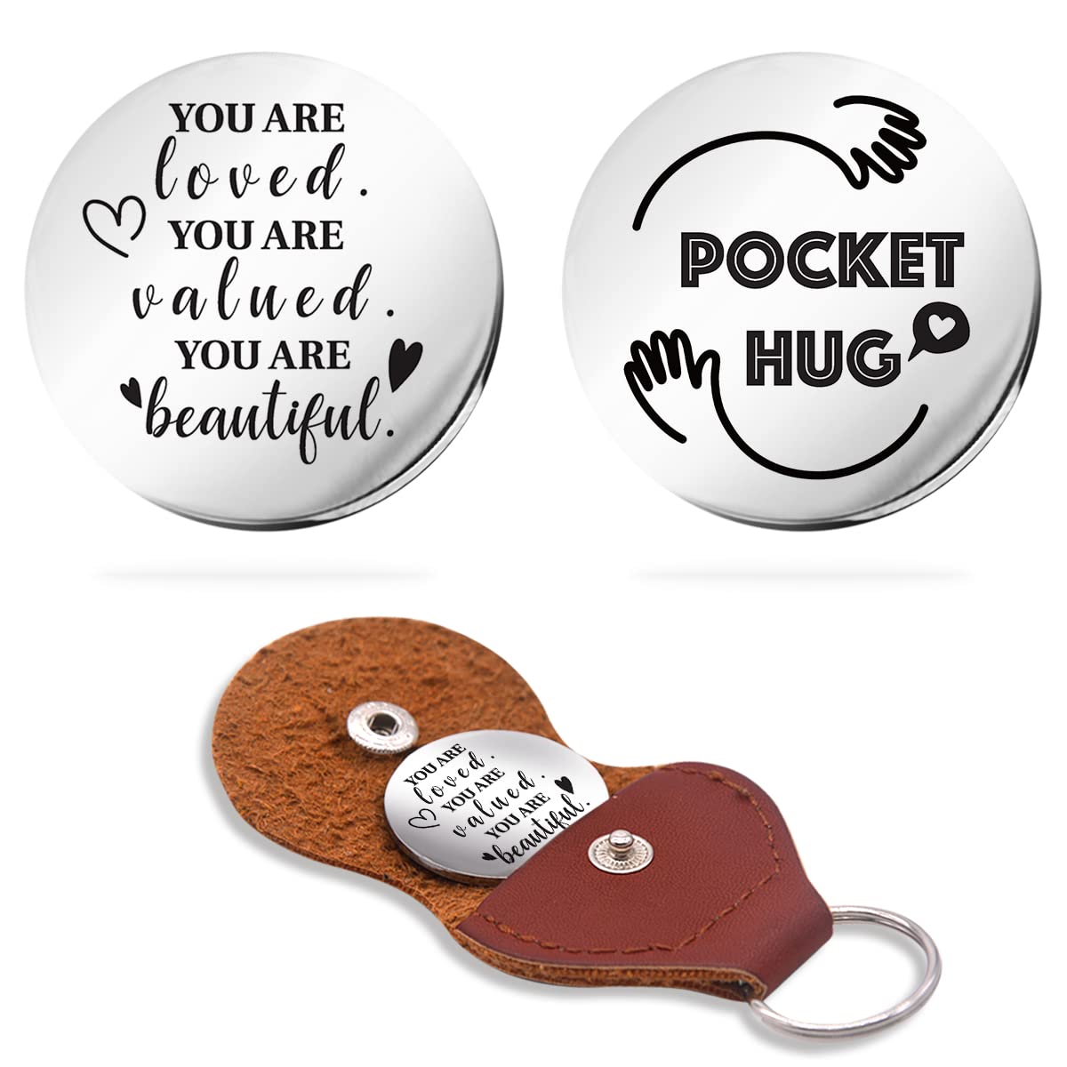 Inspirational Pocket Hug Token Gift, Long Distance Relationship Keepsake Stainless Steel Double Sided，Pocket Hug Token Gift for Family Friends Daughter -You Are Loved You Are Valued You Are Beautiful