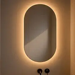 Espelho Oval Led Grande de Parede Sem Fio 80cm Suporte (Led Quente, 40x50cm)