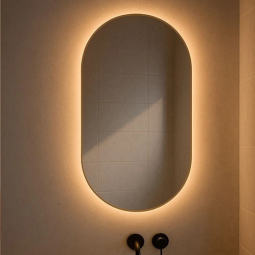 Espelho Oval Led Grande de Parede Sem Fio 80cm Suporte (Led Quente, 40x50cm)