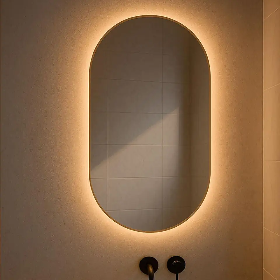 Espelho Oval Led Grande de Parede Sem Fio 80cm Suporte (Luz Quente, 80x50cm)