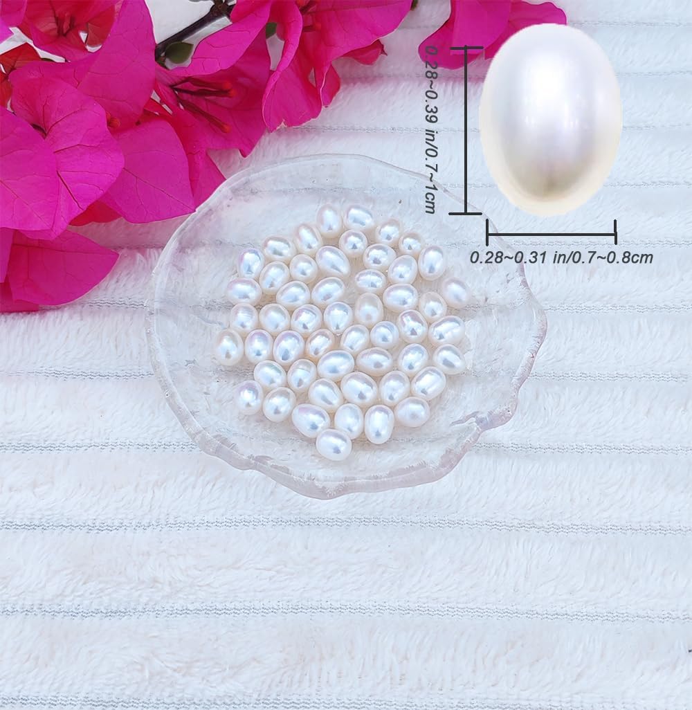 50 Pcs Natural Pearl Beads for Jewelry Making AAA 7-8mm Natural Genuine Real Freshwater Cultured Pearl Perforated Oval Pearls Beads Loose Beads Crafts Gift for Women,DIY Gifts - Image 3