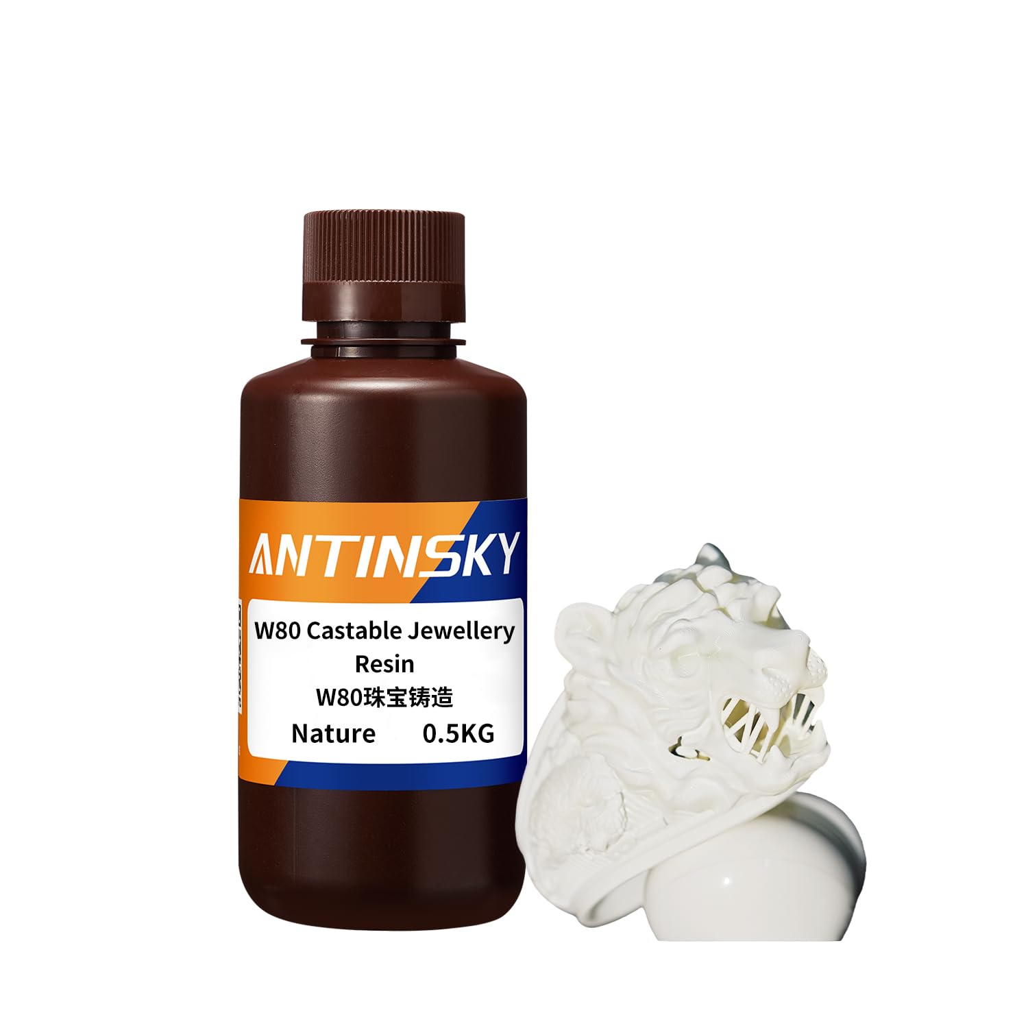 Antinsky W80 Resina calcinabile per gioielli per DLP LCD Stampante 3D in resina UV 405nm Cera elevata 80% Facile da stampare Utilizzare e bruciare Alta risoluzione 0,5 kg