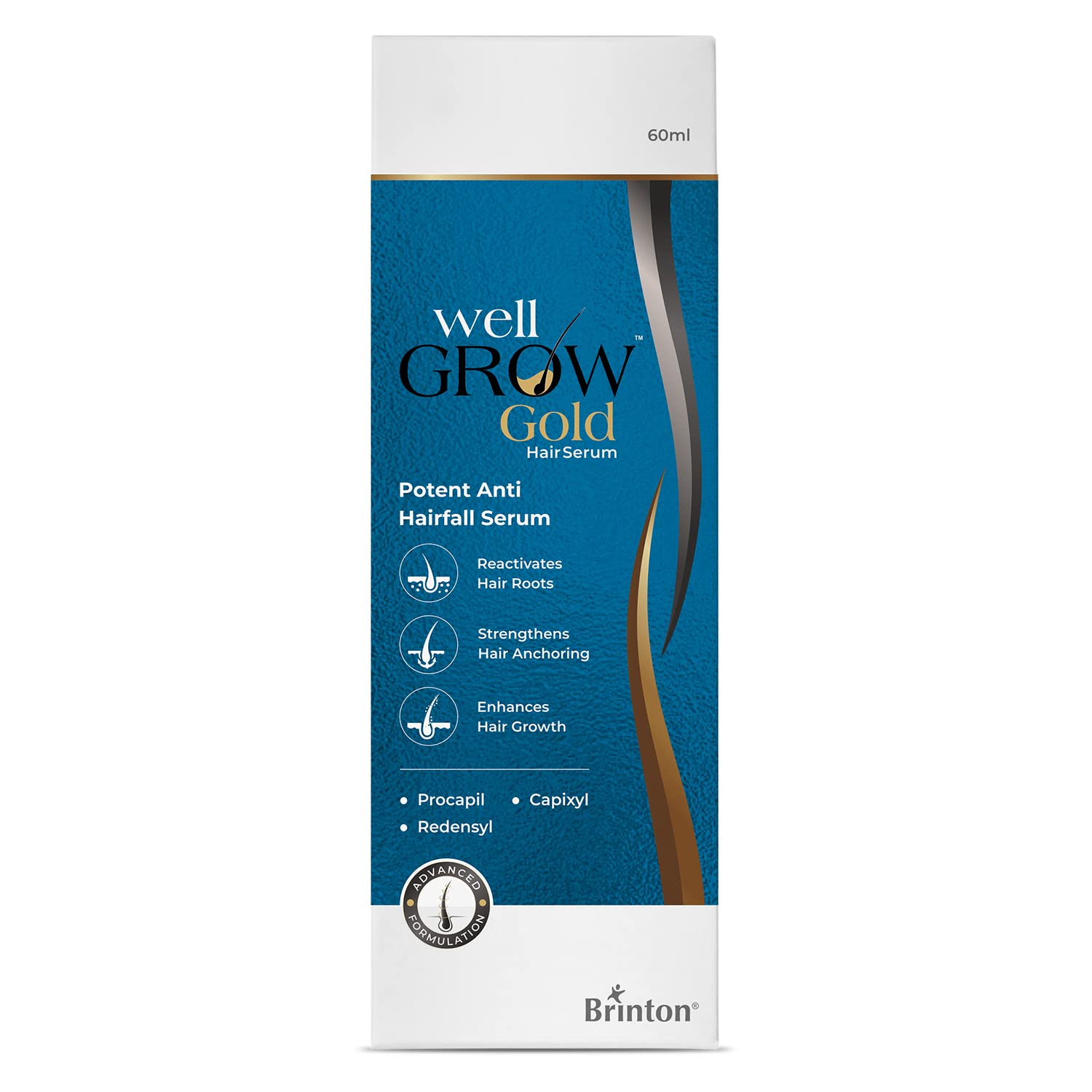 Brinton WellGrow Gold Hair Growth Serum (60mL) Recommended for Men & Women | Control & Repair Hair Fall | Strengthens & Enhances Hair Growth