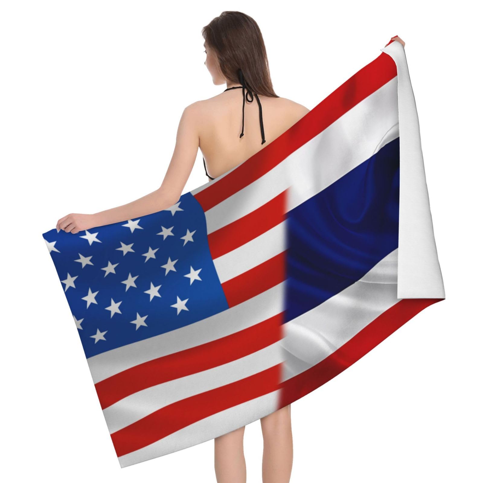 HLBSDM Microfiber America Flag and Thailand Flag Beach Towel Quick Dry Soft Sand Free Beach Towels for Pool Swim Beach Lightweight Thin Towels