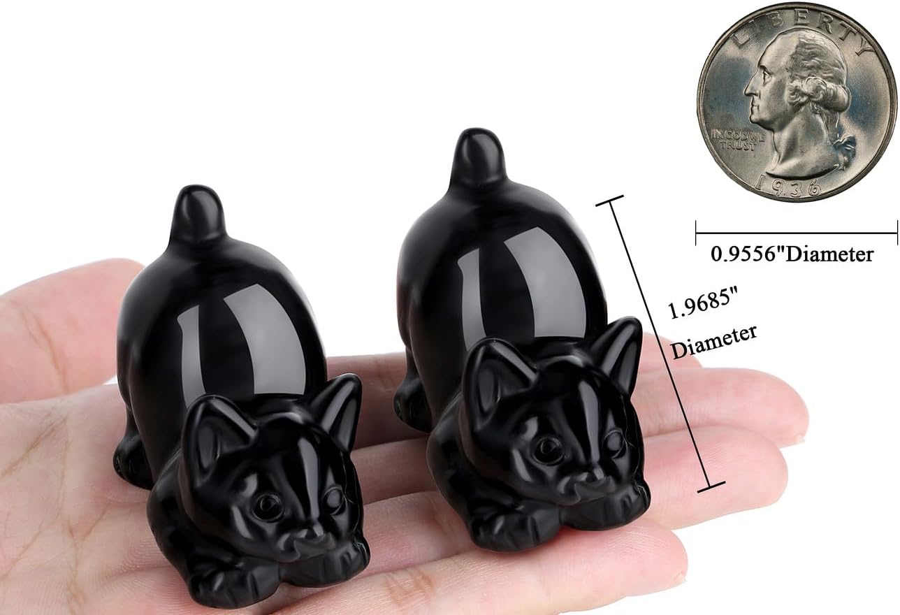 2" Black Obsidian Crystal Cat Figurine Statue Healing Stone Decor image 4