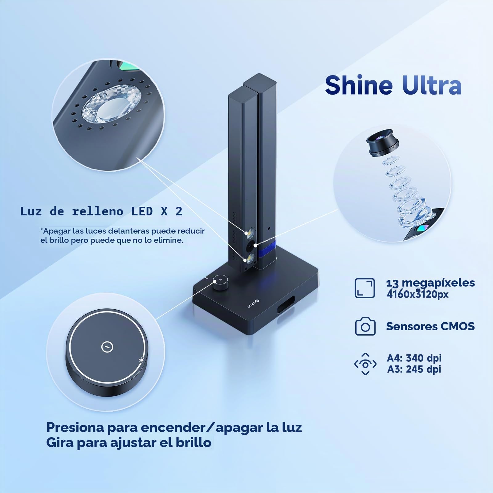 CZUR Shine Ultra Escáner de Libros 13 MP OCR Portátil A4/A3 Alta Velocidad