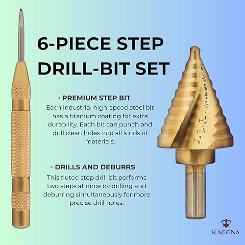 Miniatura 4 de Juego de 6 brocas para taladro, con revestimiento de titanio, ranurado en espiral, grabado láser, juego de brocas escalonadas, juego de brocas para