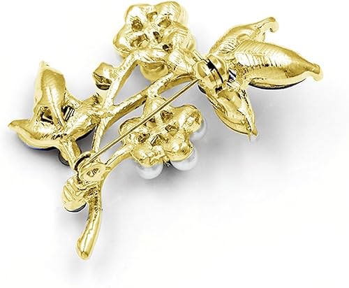 Miniatura 4 de Broches y alfileres de perlas de diamantes de imitación para mujer, chapado en oro plateado, a la moda, vintage, flores de perlas, broche de solapa,