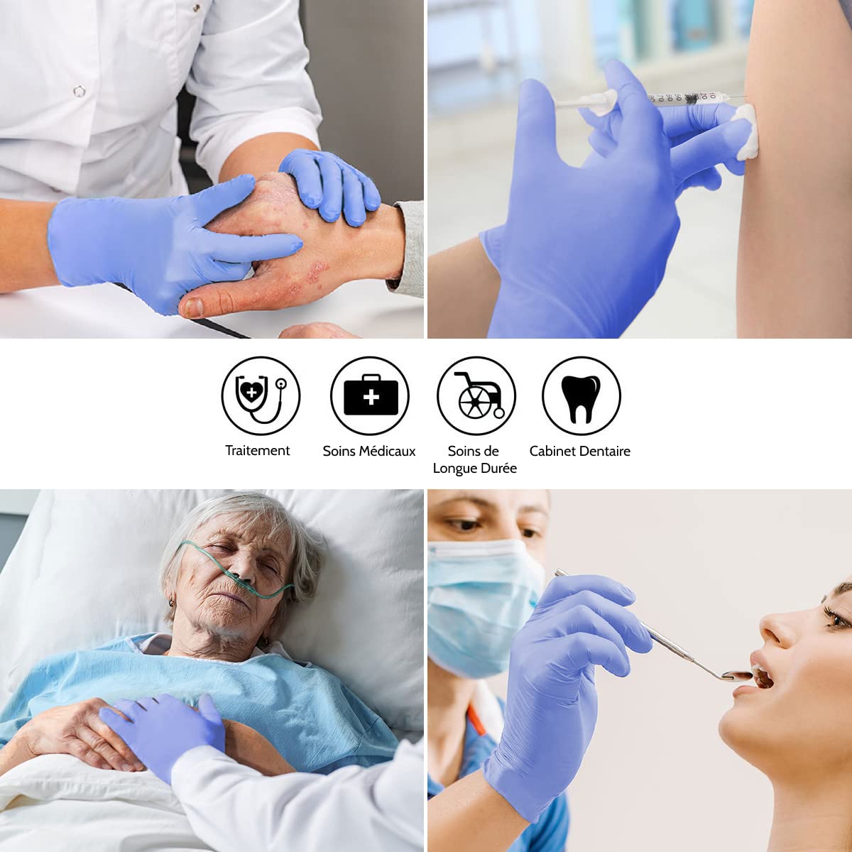 Safe Health Jednorazowe rękawice egzaminacyjne Rozmiar L Niebiesko-fioletowe | Zestaw 1000 rękawic | Bezpudrowe hipoalergiczne Bez lateksu | Teksturowany palec CE EN455 Certyfikowany | Opieka medyczna