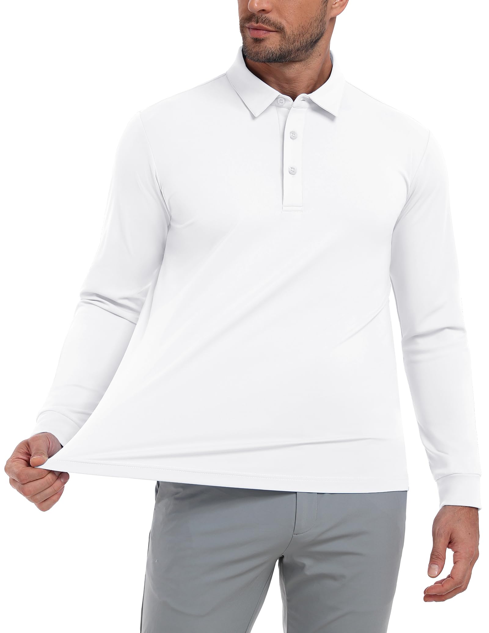 MIER Polo da uomo a maniche lunghe, Dry Fit, per golf, atletica, lavoro, con colletto e protezione solare SPF (UPF 50+)