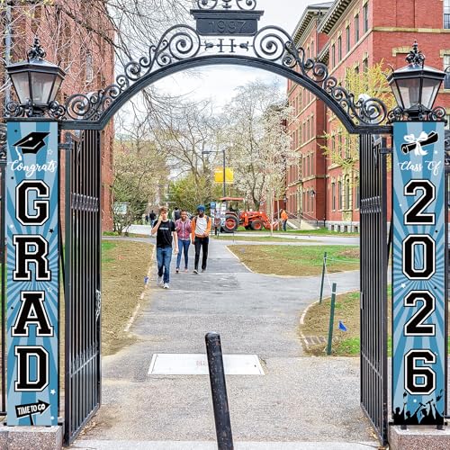 Image of Graduation Banner 2026 Graduation Decorations Light Blue Grad Banner Porch Sign Class of 2026 Door Decor Congrats Hanging Backdrop Light Blue Grad Party Decor for School Congratulations Supplies