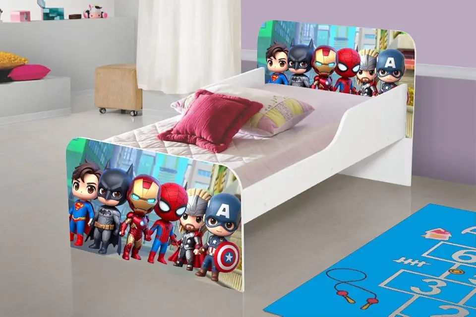 Mini Cama Infantil Adesivada Menino 100% MDF Reforçada - Vários Temas (Super Heróis Baby)
