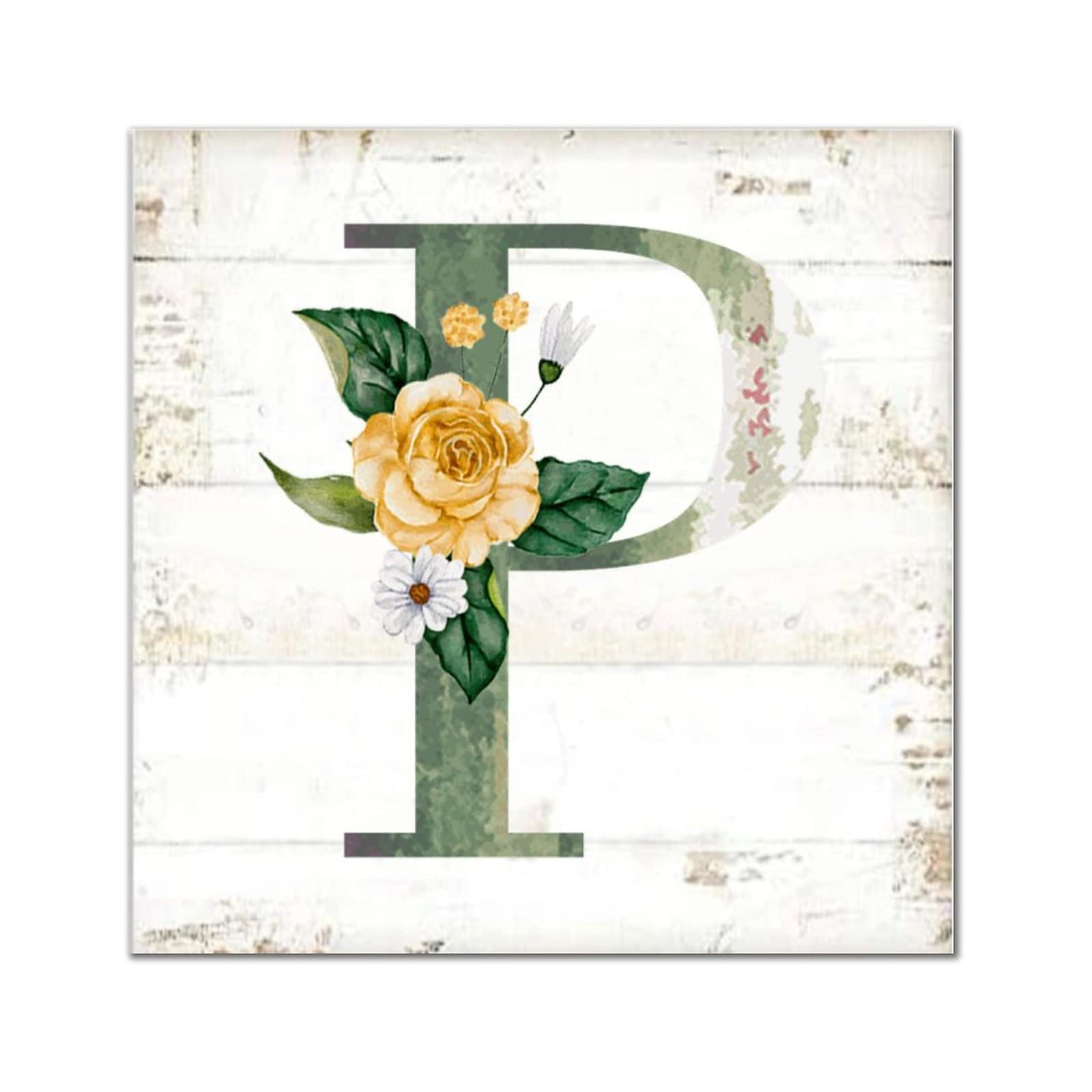 Lettre P en bois avec monogramme vert et tournesol pour décoration murale de maison 30x30 cm