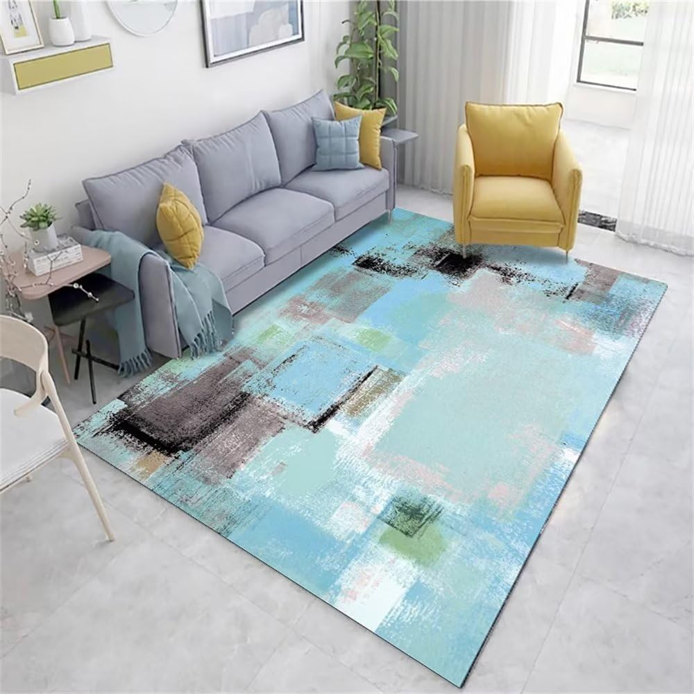 Tapis design gris et jaune 50x80 cm antidérapant pour salon et chambre d'ado moderne