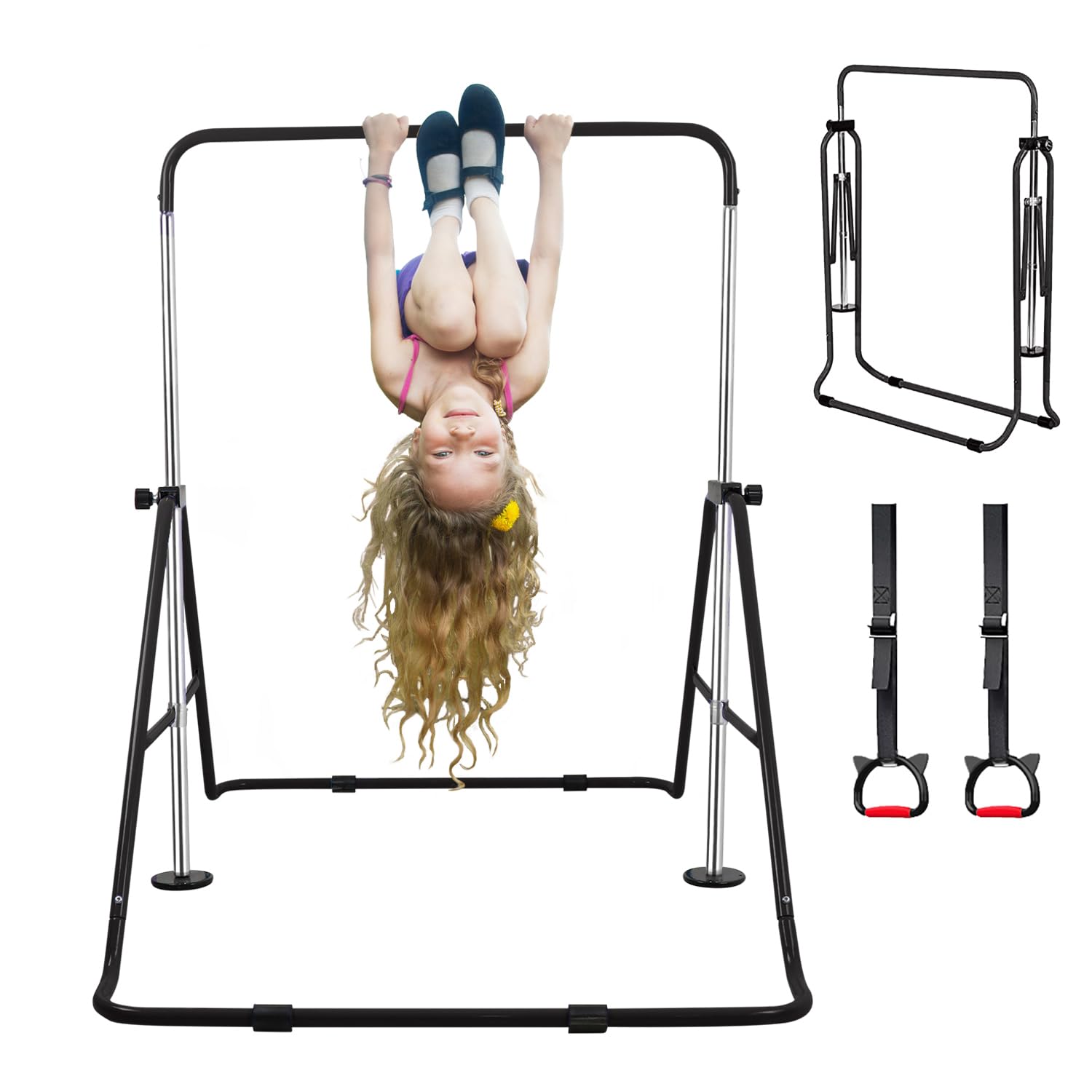 Expandable Gymnastics Bars with Ring, Adjustable Height Gymnastic Horizontal Bars, Gym Junior Training Bar Children Folding Training Monkey Bars for Kids